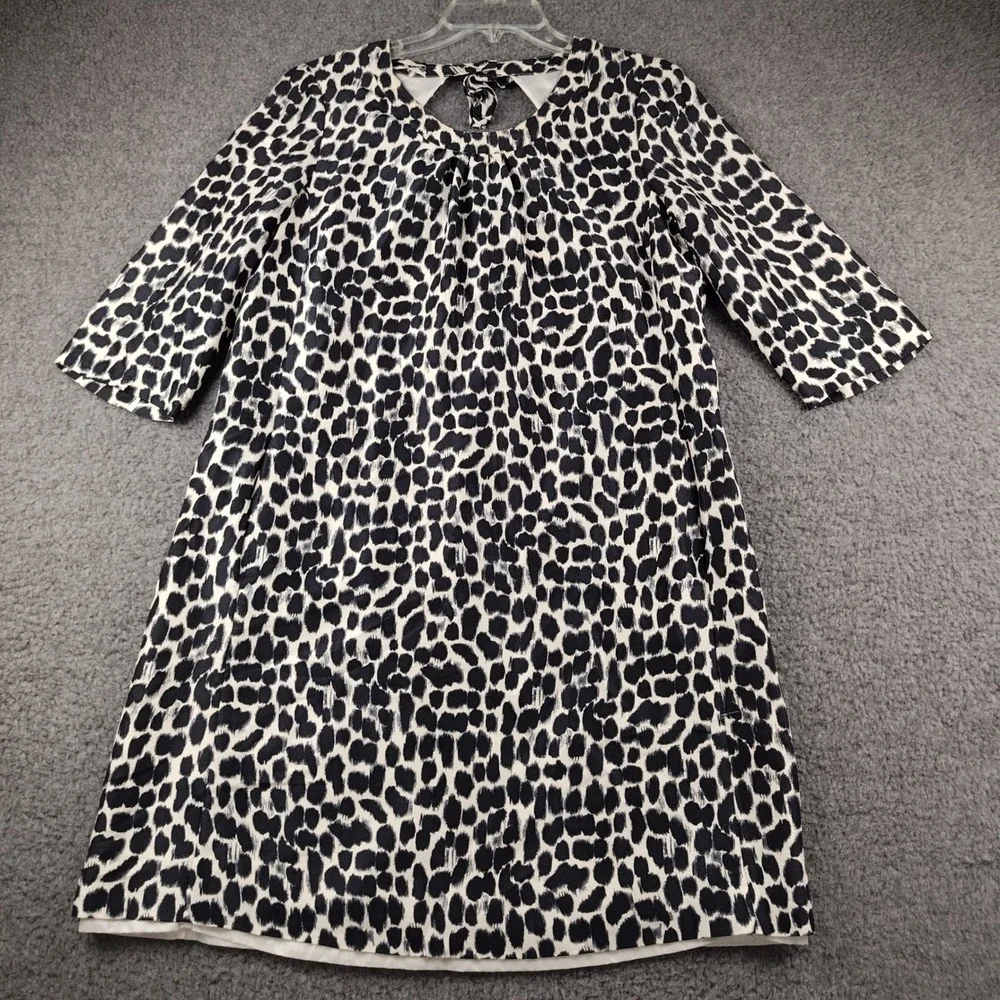 Kate Spade Sz 14 Silk Shift Dress Animal Print Black White Keyhole Back Tie